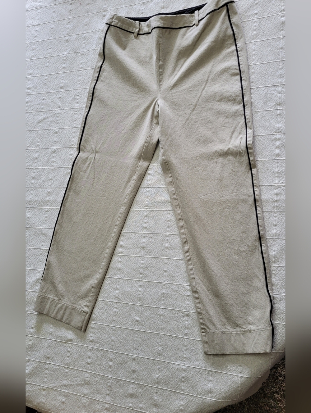 Lysse Women's Casual Tan Pull On Pants with Black Side Piping